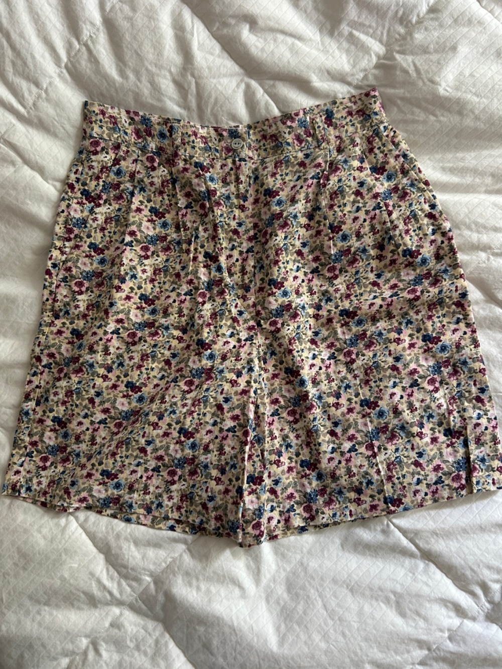 Floral High-Waist Linen Cotton Shorts with Pockets- Butter Mom Cottagecore